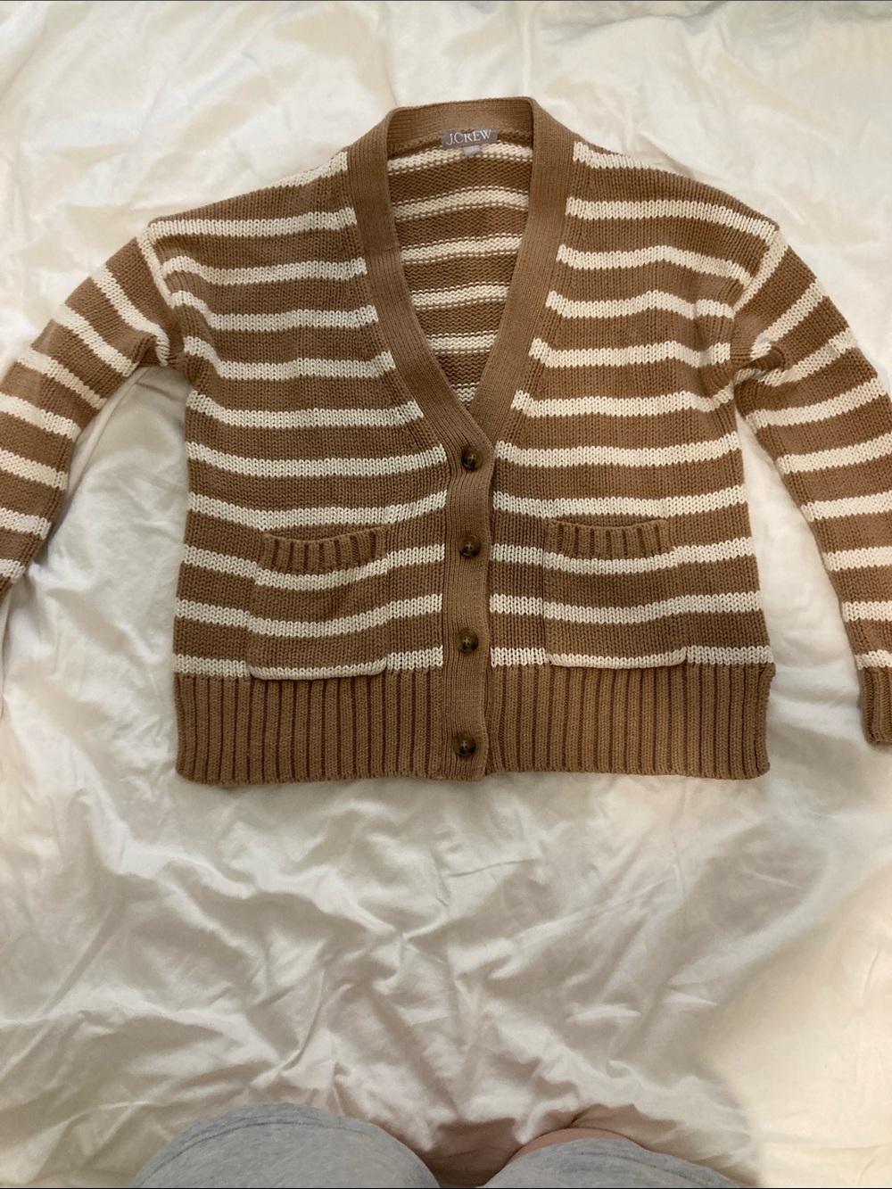 J. Crew 100% Cotton Striped V-Neck Cardigan